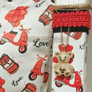 Λαμπάδα με μενταγιόν αρκουδάκι gold plated και πουγκί